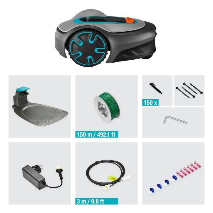 GARDENA SILENO minimo 250 robotic lawnmower – Bluetooth® connection – Max mowing area 250m² – Triple pivoting blades (15201-26)