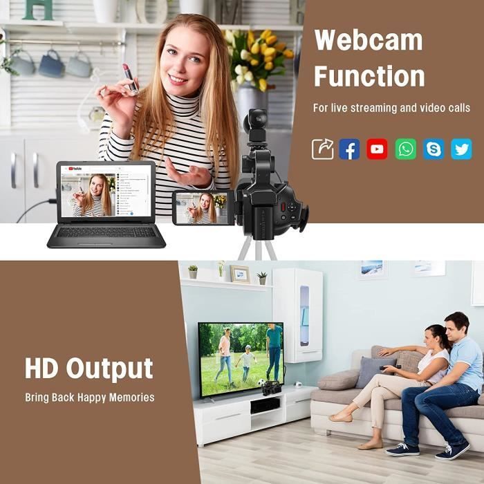 Videocamera 4K - Wi-Fi - 64 MP - Touchscreen da 4 pollici - Zoom 18x - Batteria da 4500 mAh