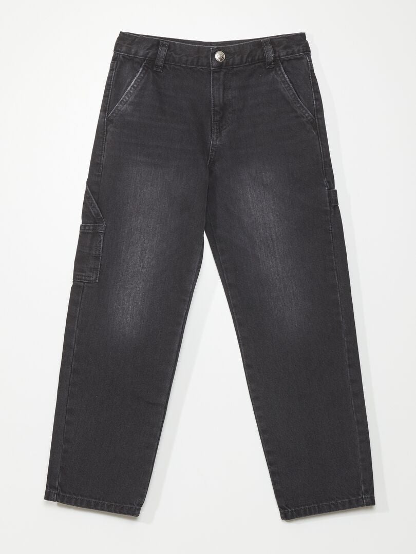 Calça jeans reta com bolsos laterais - CINZA