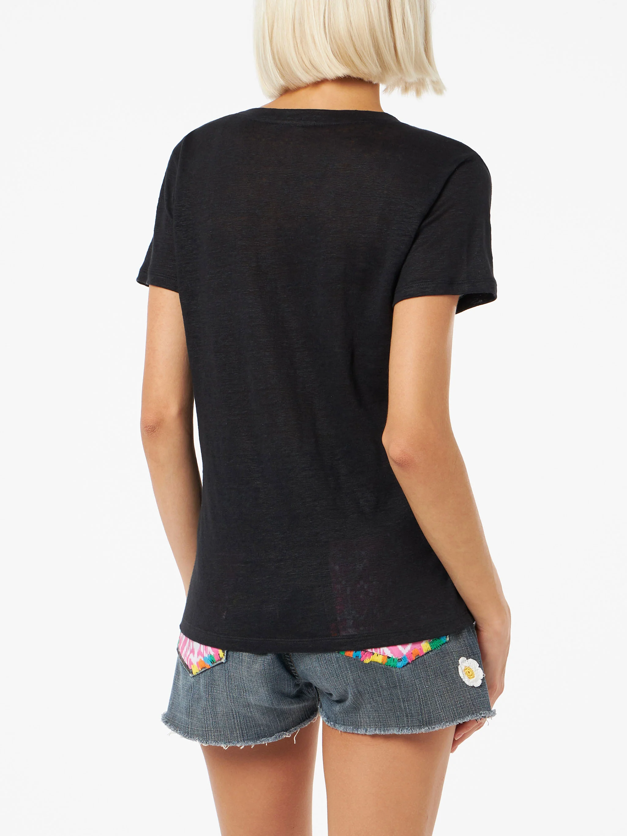 Eloise zwart T-shirt met V-hals van linnenjersey