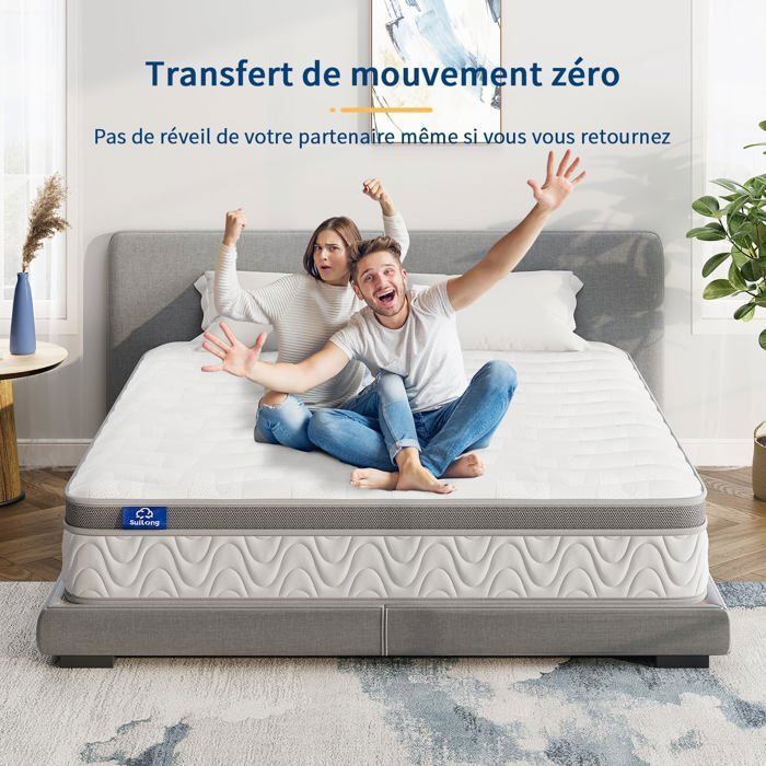SuiLong Matelas 180x200, 30 cm Epaisseur Matelas à Ressorts Ensachés Indépendants et Mousse à Mémoire de Forme, Certifié Oeko-Tex