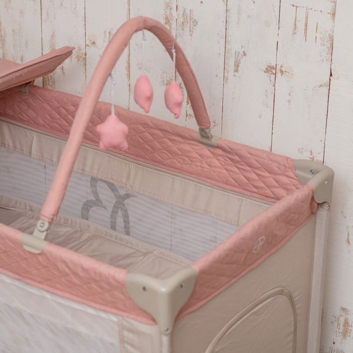 BEBELISSIMO - Baby travel cot - folding cot - from birth - Sleep tights - changing table and toys - pink