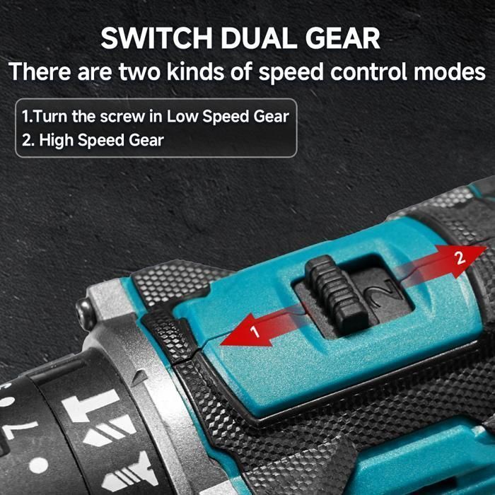Taladro atornillador inalámbrico de 21 V - POWTOOLS - 2 baterías de 1500 mAh - 118 accesorios - 25+3 modos - 2 velocidades