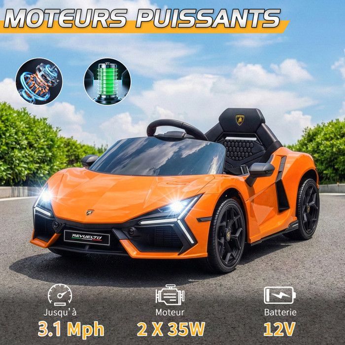 Voiture électrique Lamborghini Revuelto - LALAHO - 3 vitesses, avec télécommande 2.4 G, pour enfants de 3 à 6 Ans, orange