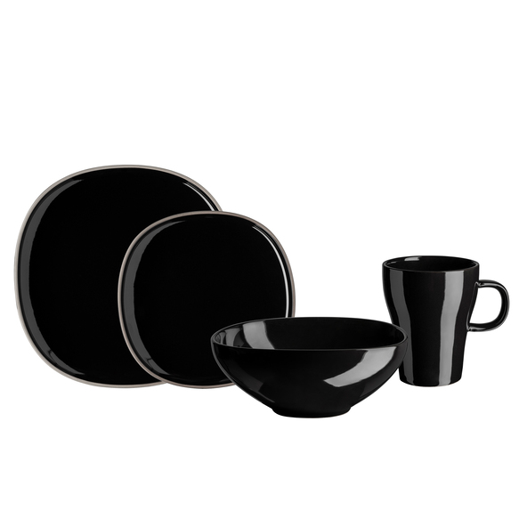 Isora combination dinnerware set, black, 16-piece.