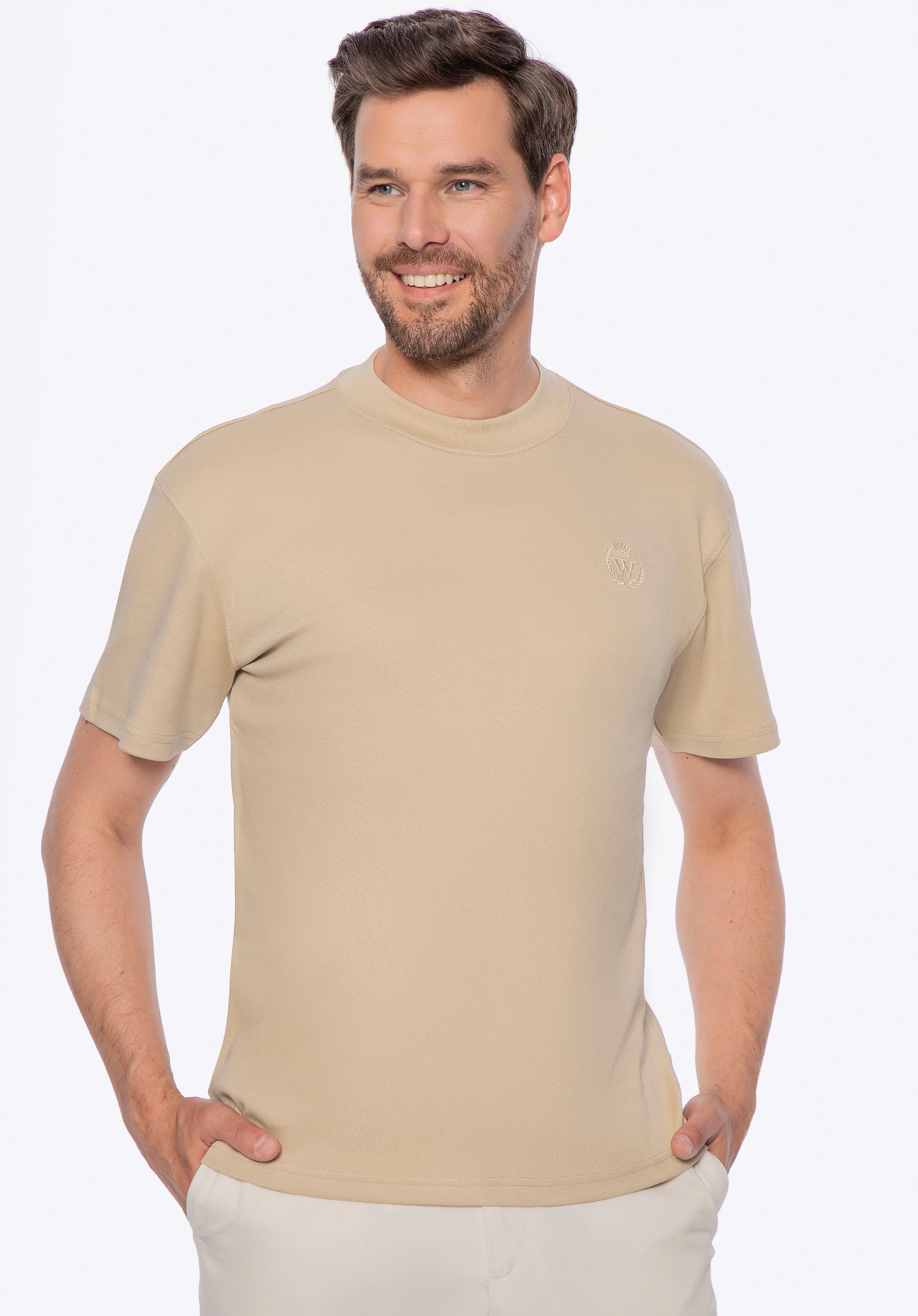 T-shirt męski z bawełny beżowy