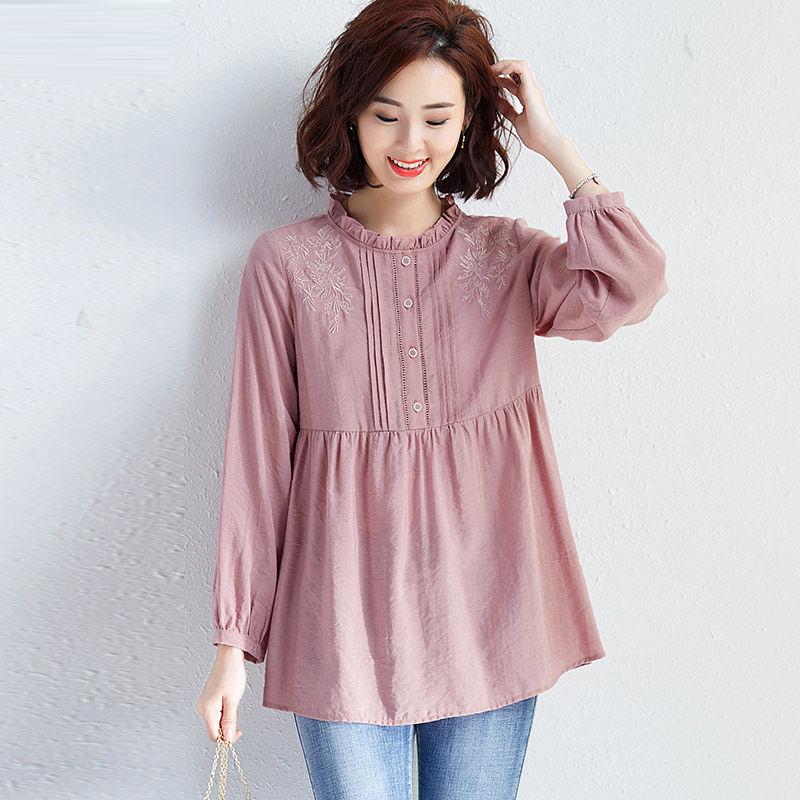 Chemisiers décontractés pour femmes, 100 % coton, broderie florale, collection printemps, coupe ample, grandes tailles (P296)
