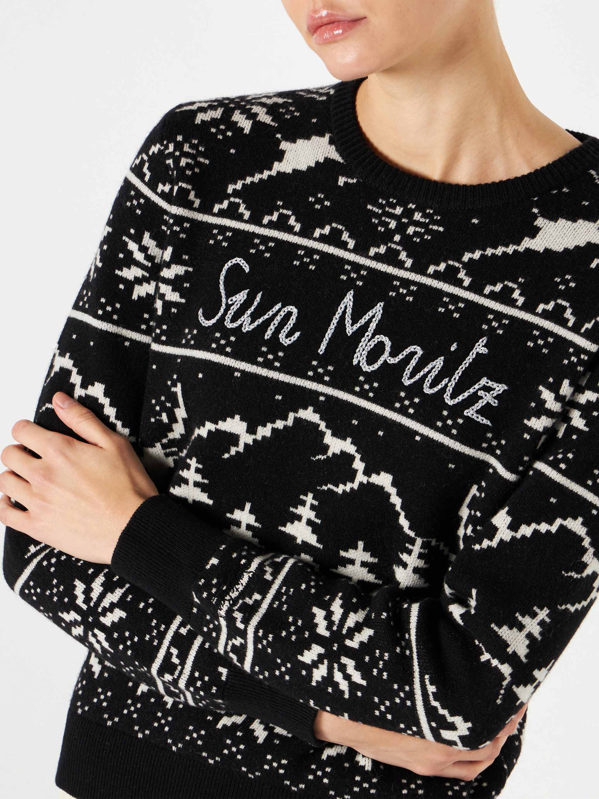 Pull pour femme avec imprimé de style norvégien et broderie Sun Moritz