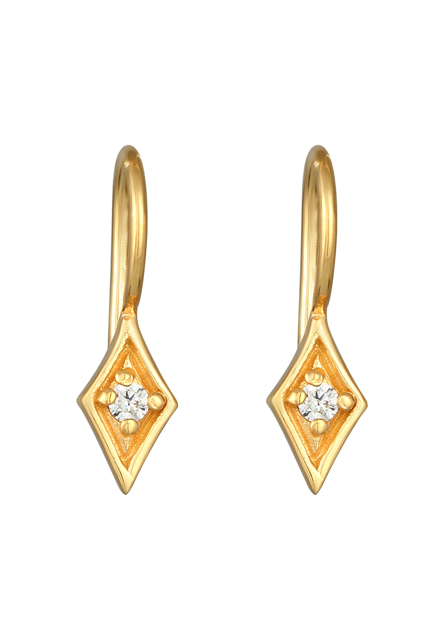 Elli DIAMONDS Femmes pendentif d'oreilles losange élégant avec diamant (0,06 ct) en argent sterling 925 plaqué or
