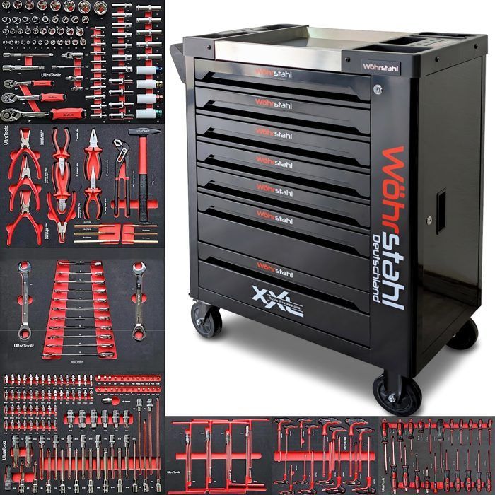 Werkstattwagen – Barracuda Tools – Ultra Tools – 7 Schubladen – Schwarz – 257 Werkzeuge enthalten