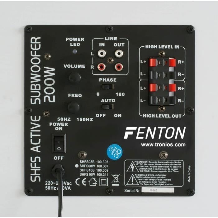 Subwoofer ativo Fenton SHFS08W - Branco, 8 polegadas, 200 Watts, Bass-reflex