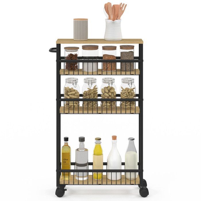 Carrito de cocina que ahorra espacio DETROIT de 4 niveles con ruedas, diseño industrial