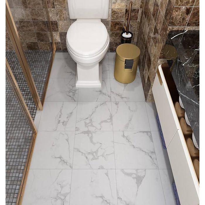 Suelo de PVC autoadhesivo grueso para baño, impermeable, baldosas adhesivas con efecto mármol blanco, 30x30cm, 30x30cm, suelo de PVC 4D