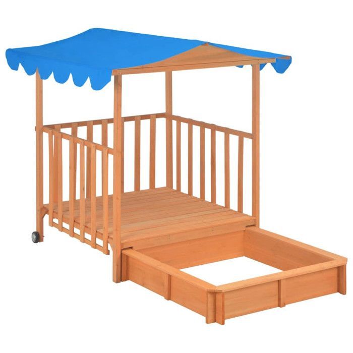Children's playhouse and sandbox made of blue fir wood with UV50 protective roof - VidaXL