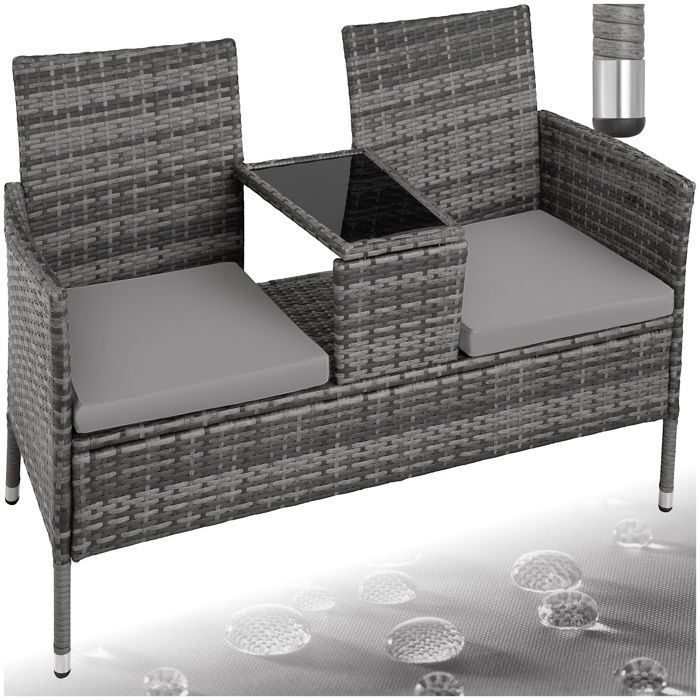 Sillas de jardín - TECTAKE - TOULOUSE Sofá de jardín de 2 plazas, resistente a los rayos UV, 131 x 59 x 82 cm - Gris/Gris claro