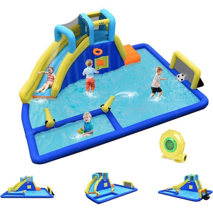 GIANTEX Château Gonflable Foot avec Toboggan et Pistolet à Eau,Aire de Jeux Aquatique avec Divertissements Multiples