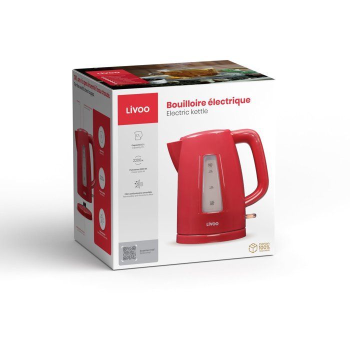 Waterkoker - LIVOO - DOD184RC - 2200 W - 1,7 L - 360° voet - Rood