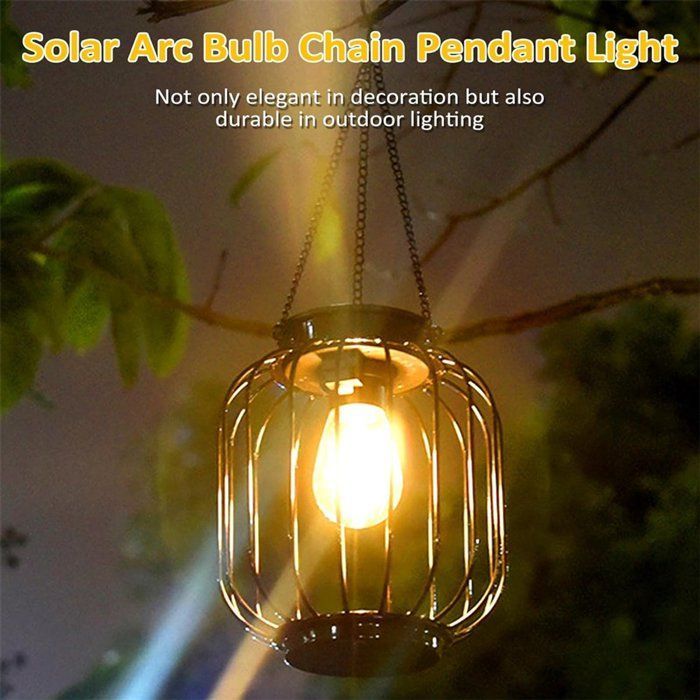 Outdoor metal solar lamp, hanging solar lantern, waterproof decorative outdoor lighting for patio, garden, driveway