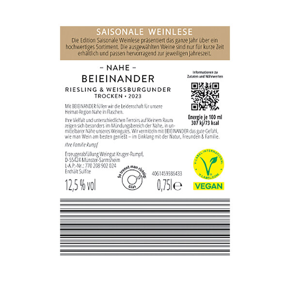 Beieinander Riesling Weißburgunder, 6 garrafas de 0,75 l