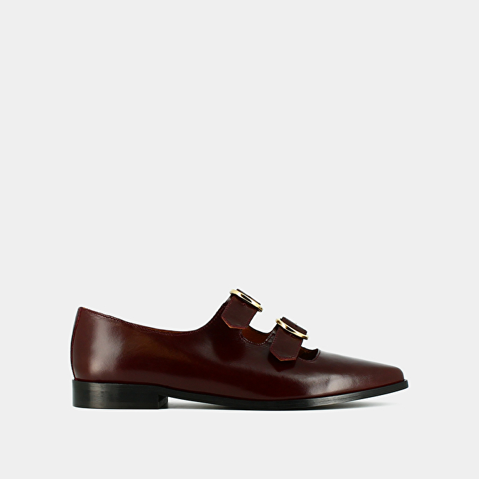 Mocassins pointus à boucles  en cuir bordeaux