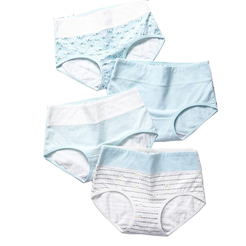 Set di 4 slip a vita alta da donna in cotone traspirante con stampa carina, senza cuciture, sexy e morbidi, per ragazze.