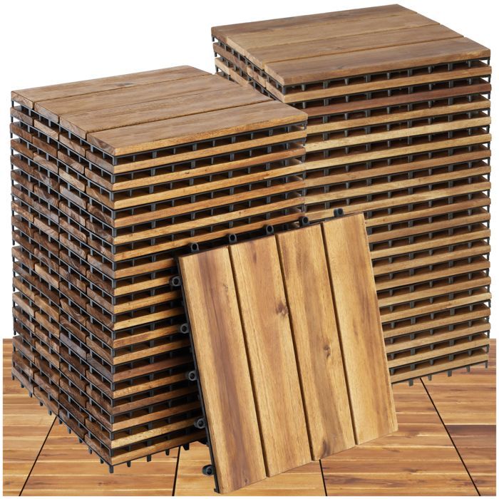 Piastrelle per terrazze - TECTAKE - TABULA pavimentazione per esterni, 4 listoni antiscivolo in legno massello di acacia con sistema a clip - 40 pezzi