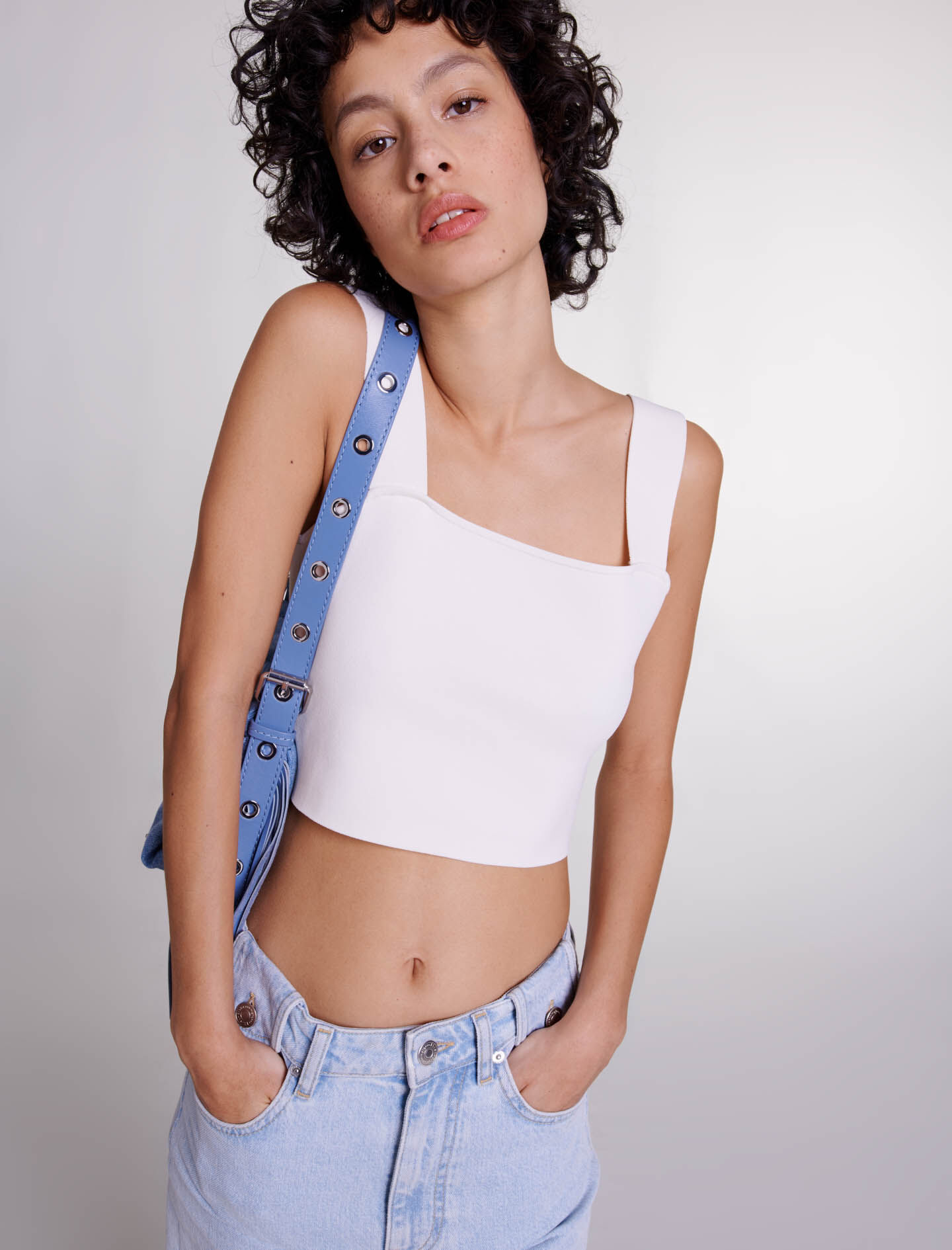 Gebreide crop top - Gebroken wit