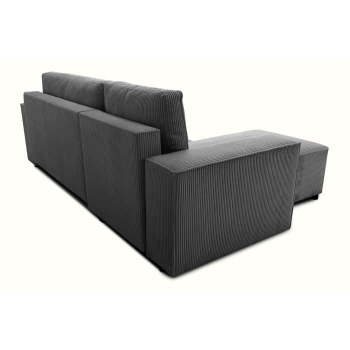 Reversible corner sofa bed - 4-seater - JOSH - Corduroy fabric - Anthracite - Storage compartment - 242 x 155 x 86 cm