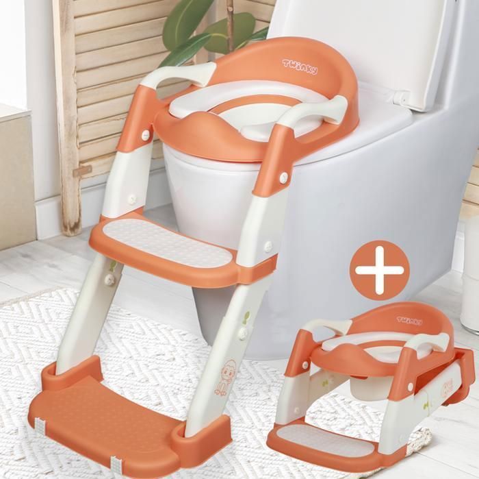 Twinky® Réducteur de Toilette Enfant avec Marche | Marron | Pliable & Réglable | Antidérapant | Confort Moelleux | Propreté Facile