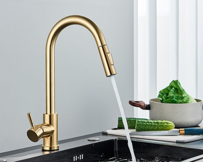 Grifo mezclador de cocina extraíble de níquel cromado, monomando, con interruptor de agua.