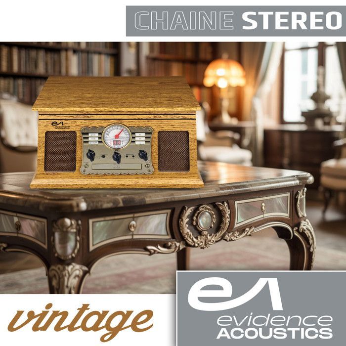 Evidence Acoustics EA-PL300-WOOD - Vintage Hi‑Fi system 3 speeds (33/45/78) CD, cassette, Bluetooth, USB/SD, FM, 60W