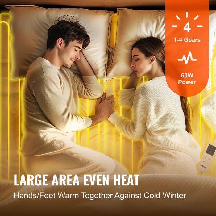 Cubrecolchón calefactable VEVOR - 150x80 cm - Calentador eléctrico de cama de tejido cepillado con 4 niveles de calor - Temporizador de 12 horas