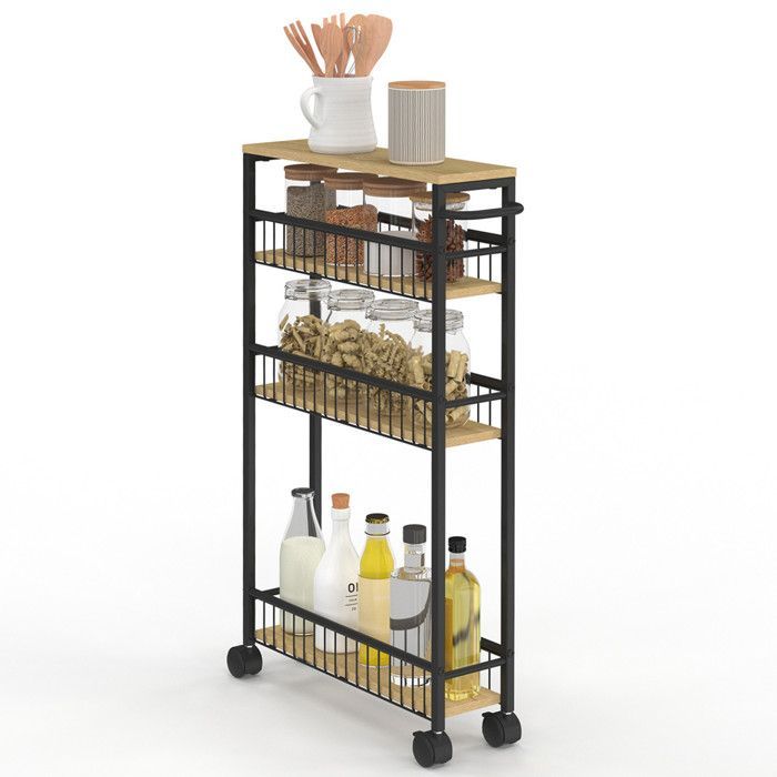 Carrito de cocina que ahorra espacio DETROIT de 4 niveles con ruedas, diseño industrial