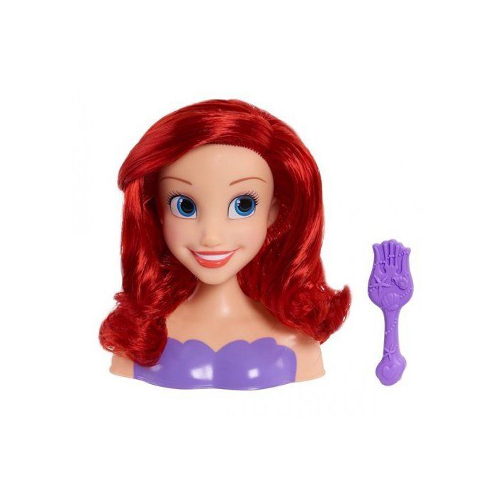 Disney - Cabeça de Penteado da Ariel 14cm com Escova, A Pequena Sereia - Penteado de Princesa, Cabelo Ruivo - Conjunto de Brinquedo e Cartão