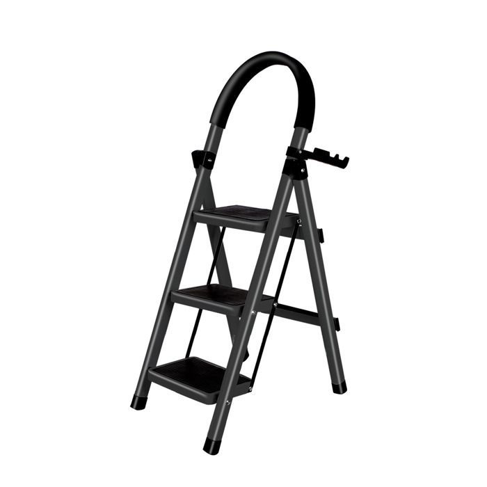 Noir - 104cm Escabeau Pliant à 3 marches en Acier, Echelle avec Poignée et Marchepied Antidérapant, Capacité 150KG Chargé
