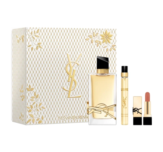 Yves Saint Laurent woda perfumowana spray Libre 90 ml   10 ml   pomadka do ust Rouge Pur Couture NM NU Muse 1,3 g