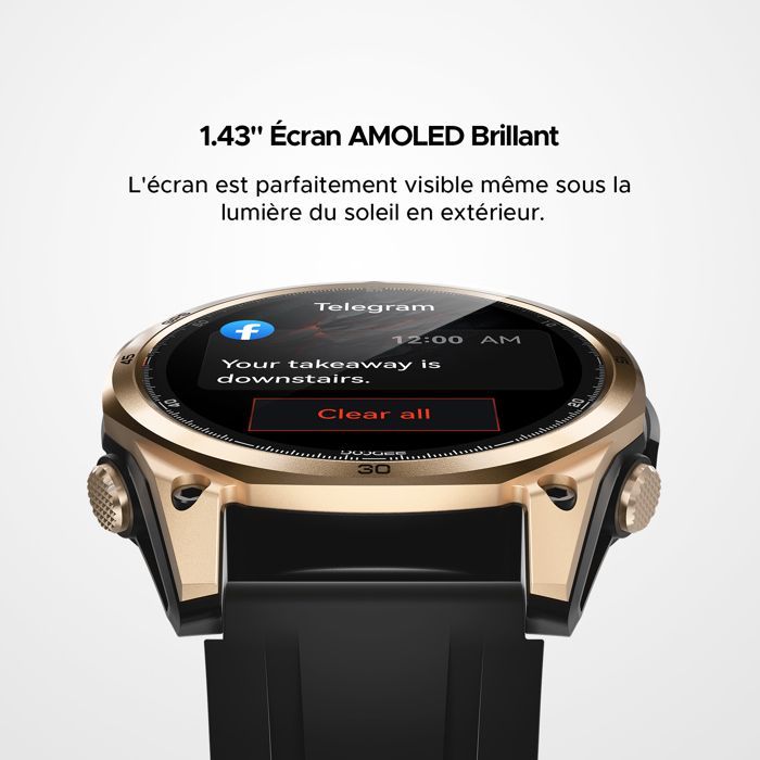 DOOGEE Anywise W1 Montre Intelligente – 5ATM Etanche, GPS Double Fréquence, 170+ Modes Sportifs, Écran AMOLED 1.43''-Or