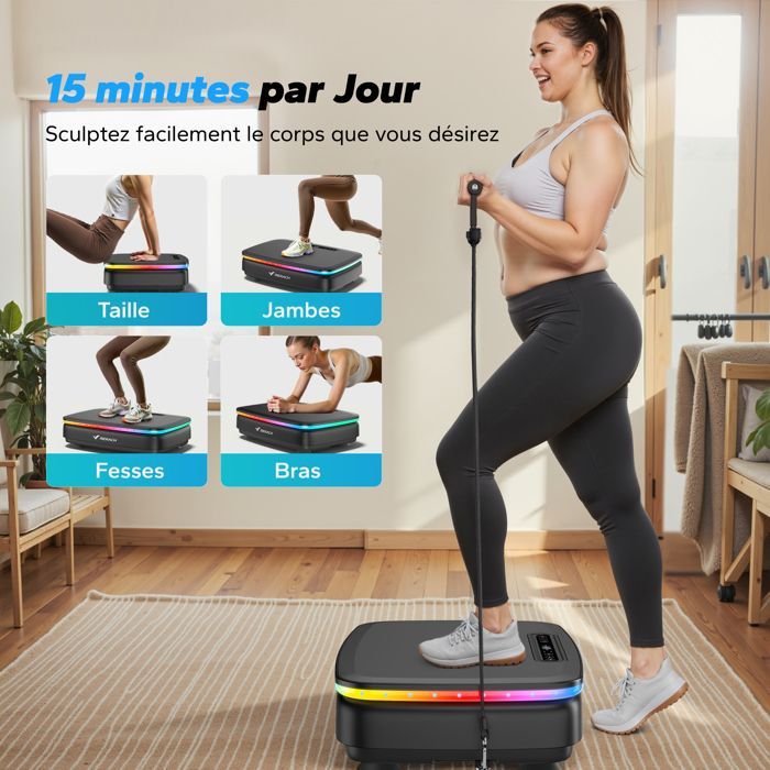 MERACH moottoroitu tärinälevy, 9 ohjelmaa, 99 nopeutta, kaukosäädin, Bluetooth, LED-näyttö, liukumaton, 150 kg max, musta