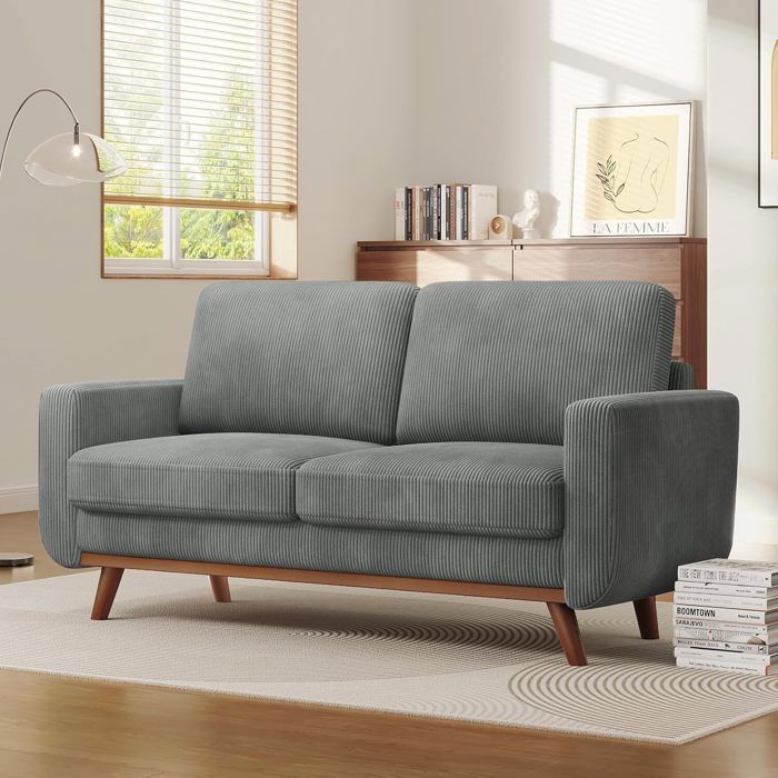 Sofá de pana de 2/3 plazas, patas de madera maciza, sofá moderno escandinavo gris para salón, oficina o dormitorio, 172x76x88cm