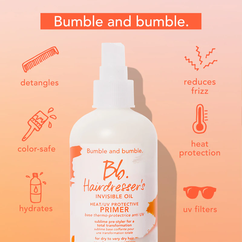 Neviditeľný olejový ochranný sprej proti teplu/UV žiareniu od Bumble and Bumble Hairdresser's pred stylingom pre bezchybne vyzerajúce vlasy