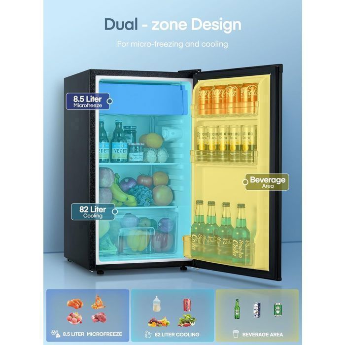 FOHERE Frigo Congélateur Compact 90L Porte Réversible Réglable et Silencieux Idéal pour Bureau Appartement ou Chambre