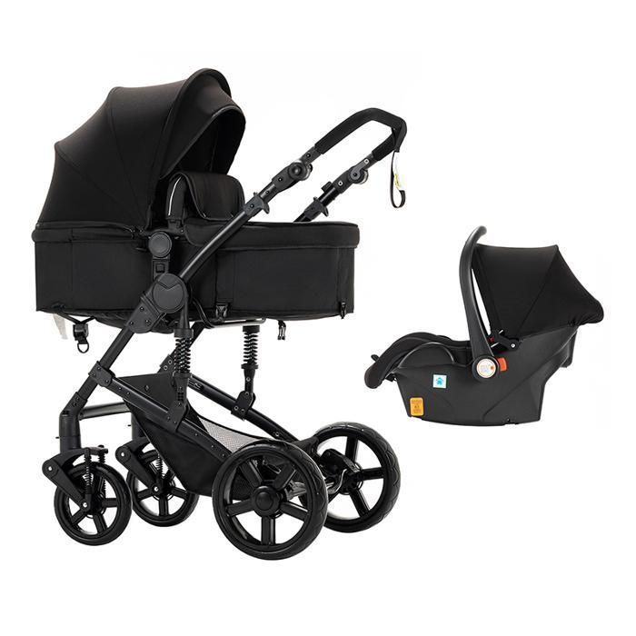 Magic ZC Kinderwagen 3-in-1 Reisesystem Bis 15 kg 0-3 Jahre Wendbarer Sitz mit großem Korb Fußbremse Schwarz