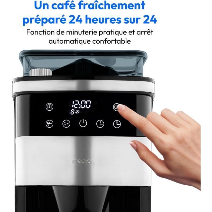 MEDION Macchina da caffè digitale con filtro isolato e macinacaffè integrato - 1000W - 1.0L - Argento