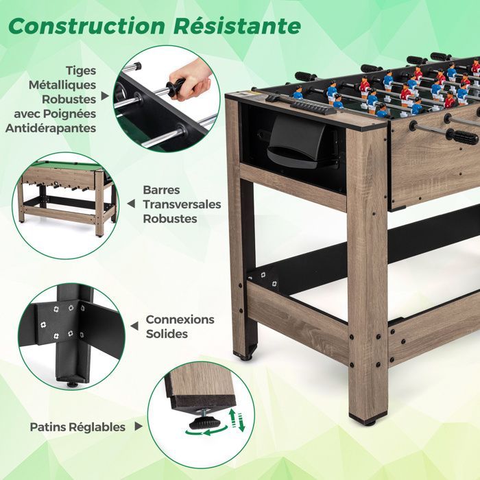 Mesa multijuegos convertible 2 en 1 GIANTEX, futbolín y billar, con numerosos accesorios, 26 jugadores, tacos y bolas, para 2-4 adultos.