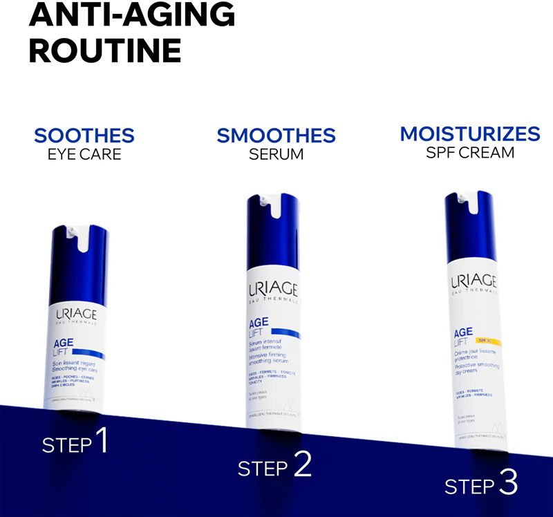 Creme de dia suavizante protetor Uriage Age Lift FPS 30 - Creme de cuidado diário contra rugas e manchas de pigmentação.