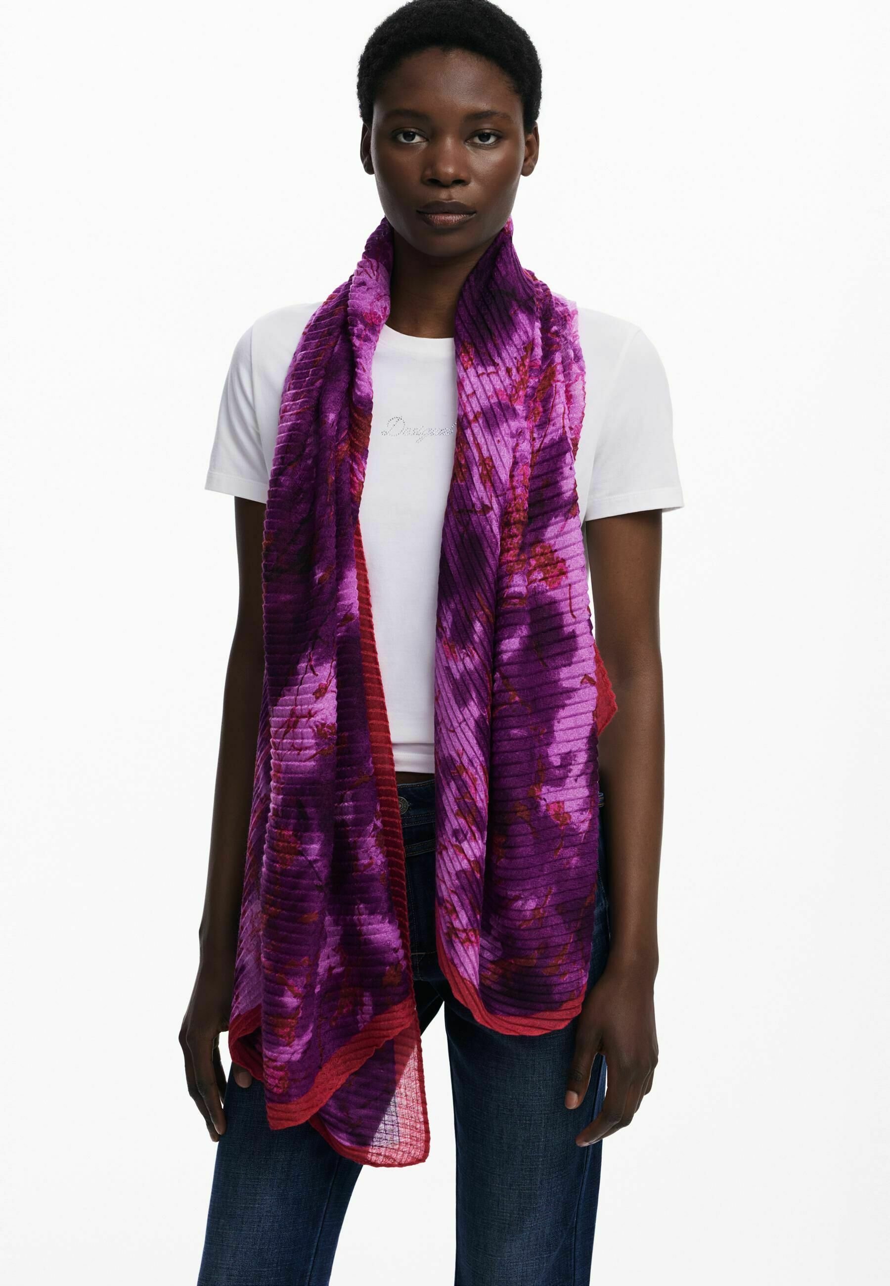 Écharpe Desigual à motif floral rectangulaire froissé - violette