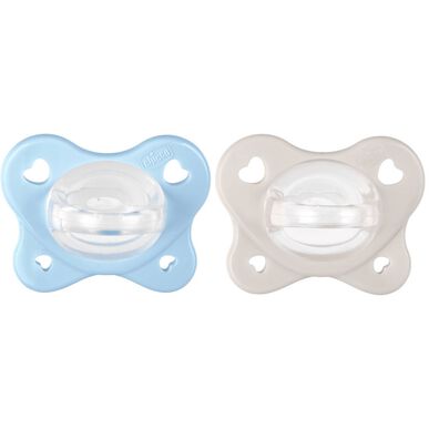 Chicco Physioforma Dual Soft Pack, blågrå, 2–6 måneder, smokkpakke med dobbel mykhet, 2 enheter.