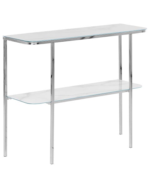Konsola stolik 100x33cm blat marmur biały srebrny
