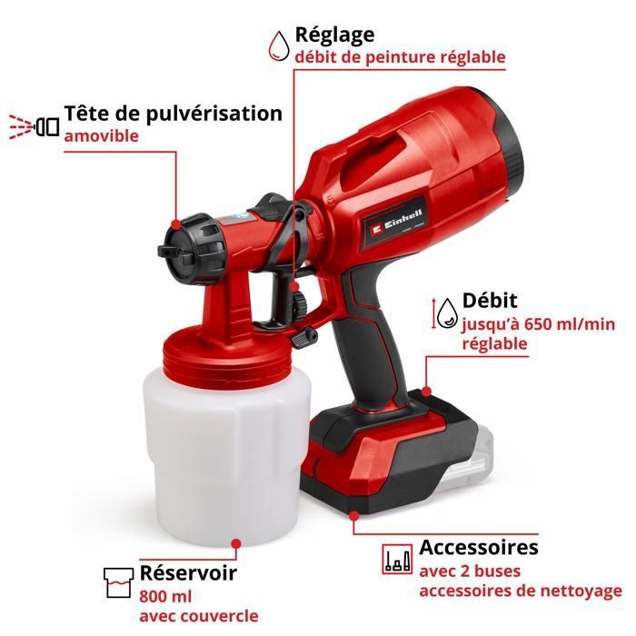 Pistola de pintura sem fio Einhell TC-SY 18/60 Li Solo - PXC (18V, tanque de 100ml) Fornecida sem bateria ou carregador.