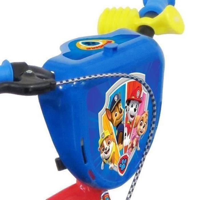 Vélo enfant 12'' Pat Patrouille pour enfant < 90 cm - équipé de 1 frein, 2 stabilisateurs amovibles et plaque avant + CASQUE INCLUS